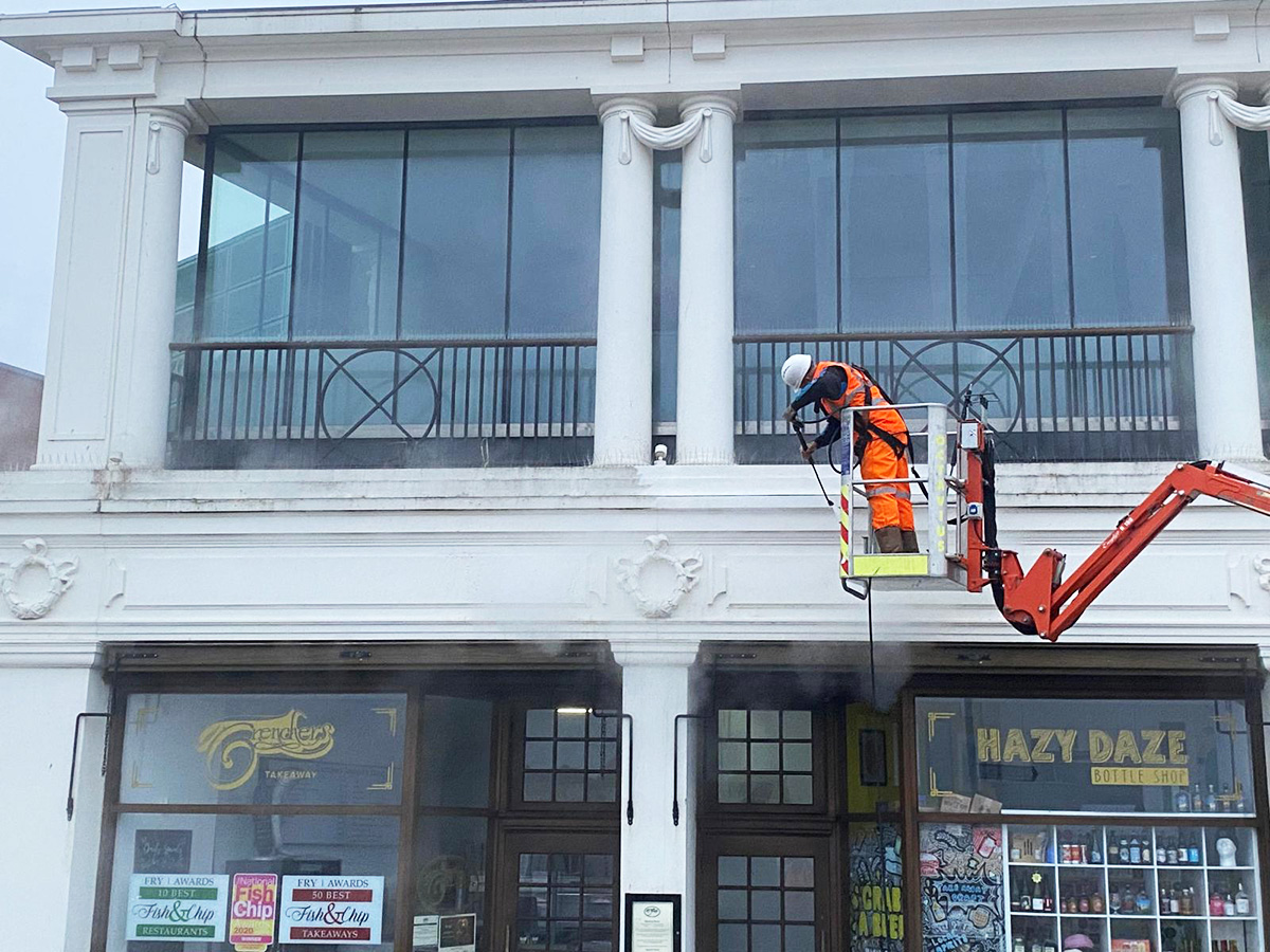 photo of external cleaning at Grade II Listed Spanish City in seaside town Whitley Bay